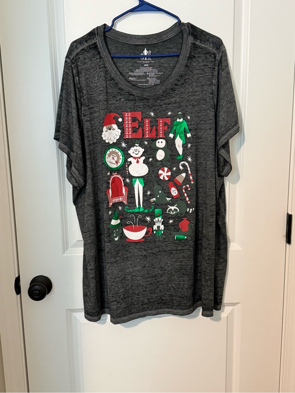 ELF/Lane Bryant Short Sleeve Holiday Graphic Tee - Dark Gray with Red & Green